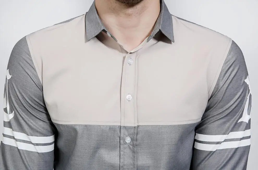 High Grade Fashion Long Sleeve Geometric Symmetry Turn Down Collar Casual Print Shirt for Men