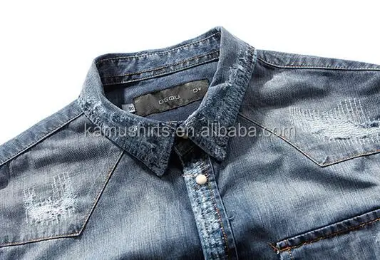Man Denim Casual Shirts Cotton Washed Long Sleeve Denim Shirt for Men