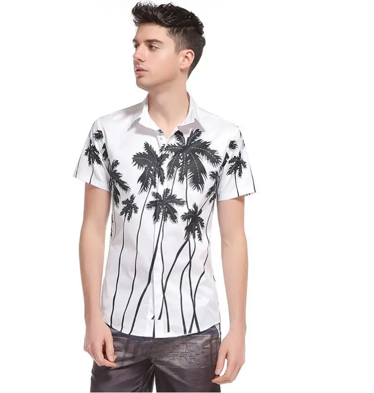 Wholesale Summer Sand Beach Short Sleeve Cuban Collar Hawaiian Print Shirt for Men
