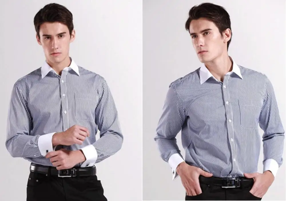 Men's Hot Sale Fashion Long Sleeve French Cuff Dress Shirts