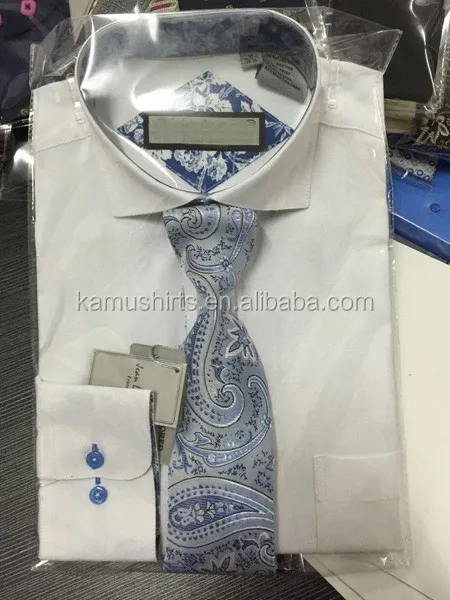 Men's Dress Formal Shirts With Tie Cufflinks Set