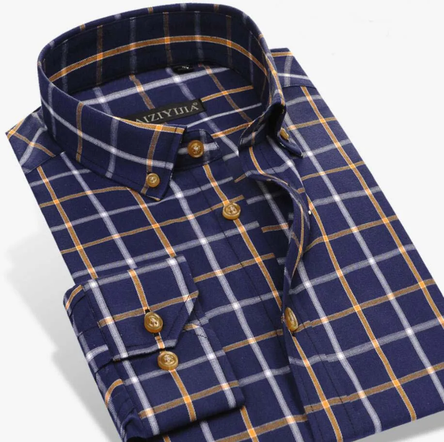 Men's Factory Custom Pure Cotton Plaid Long Sleeve Casual Shirts