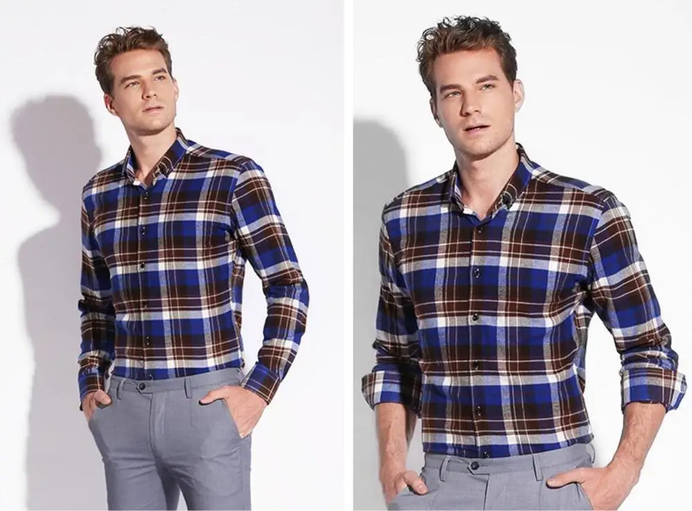 OEM Turn Down Collar Classic Design Long Sleeve Casual Flannel Plaids Shirts for Men