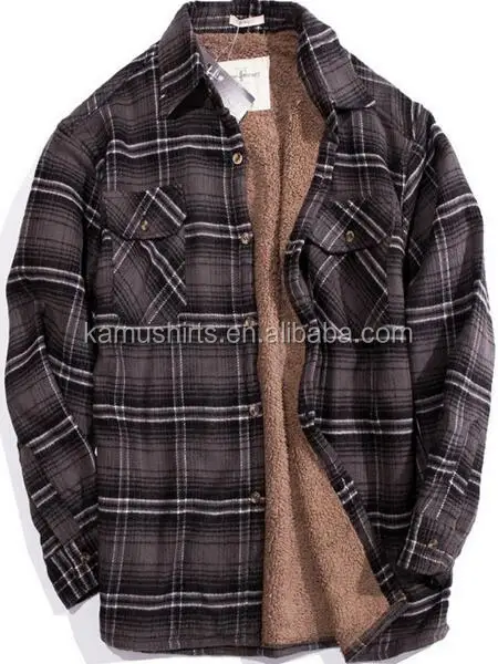 Mens Quilted Flannel Sherpa Lining Winter Warm Shirts
