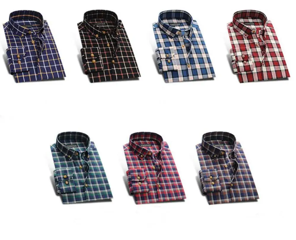 Men's Factory Custom Pure Cotton Plaid Long Sleeve Casual Shirts