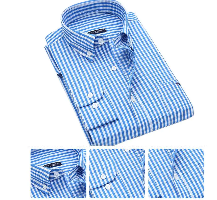 Wholesale Pure Cotton Long Sleeve Slim Fit Small Checks Shirts for Men