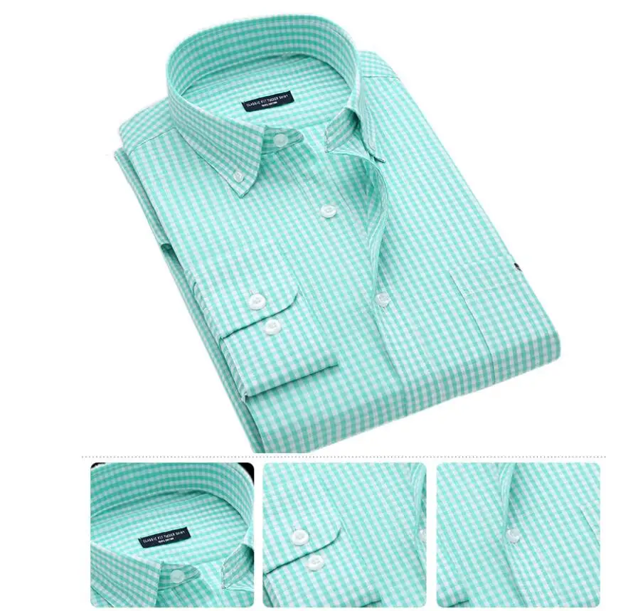 Wholesale Pure Cotton Long Sleeve Slim Fit Small Checks Shirts for Men