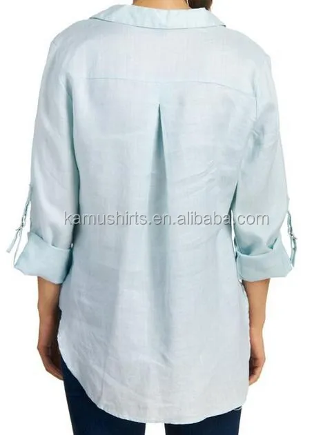 Women's V-Neck Linen Fashion Shirt Loose Blouse
