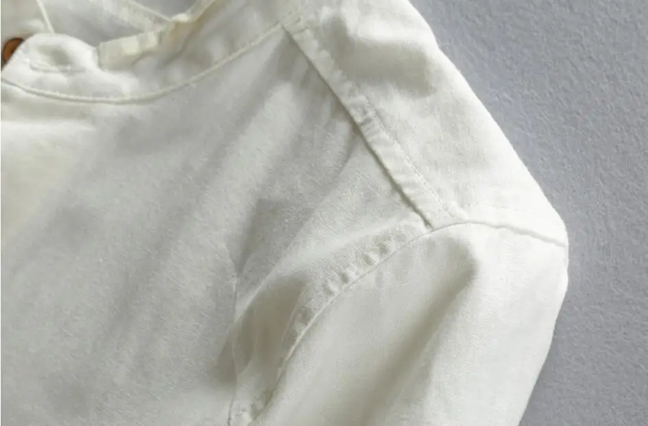 OEM Chinese Style Mandarin Collar Long Sleeve Linen Cotton Shirts for Men