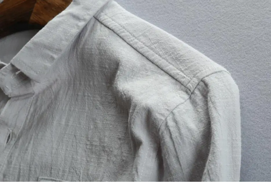 High Quality Half Sleeve With Sleeve Loops Chest Pocket Linen Cotton Shirts for Men
