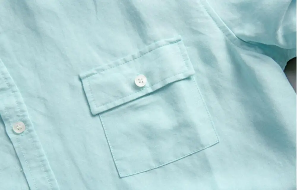Summer Half Sleeve With Loops Linen Shirt Two Flap Pockets Slim Fit Casual Linen Cotton Shirt for Men