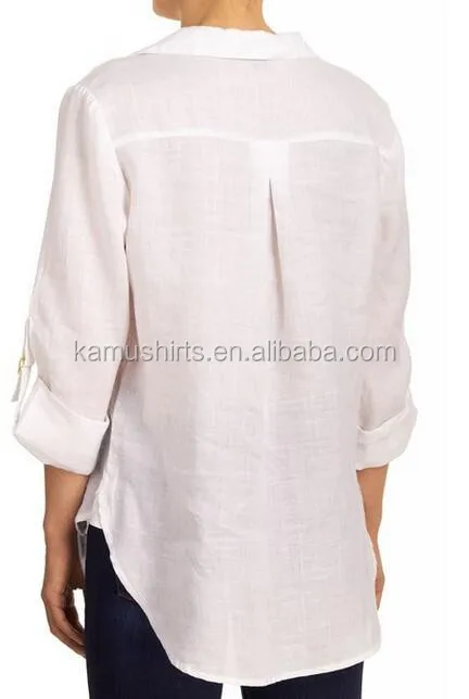 Women's V-Neck Linen Fashion Shirt Loose Blouse