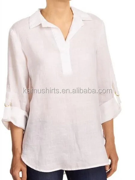 Women's V-Neck Linen Fashion Shirt Loose Blouse