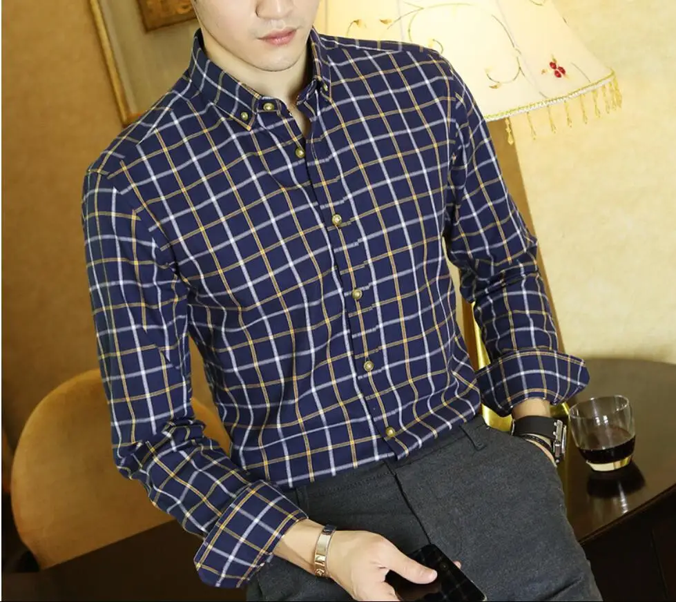 Men's Factory Custom Pure Cotton Plaid Long Sleeve Casual Shirts