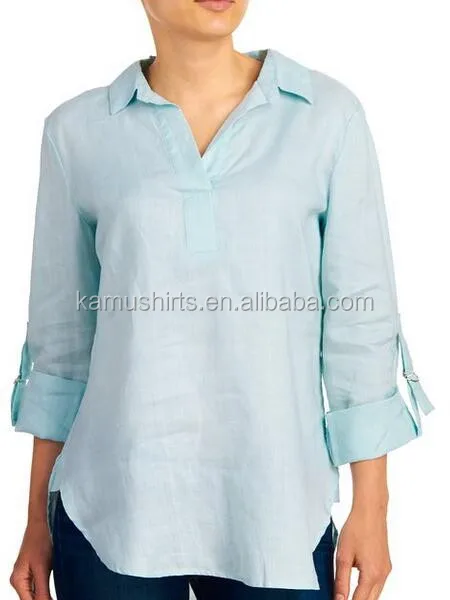 Women's V-Neck Linen Fashion Shirt Loose Blouse