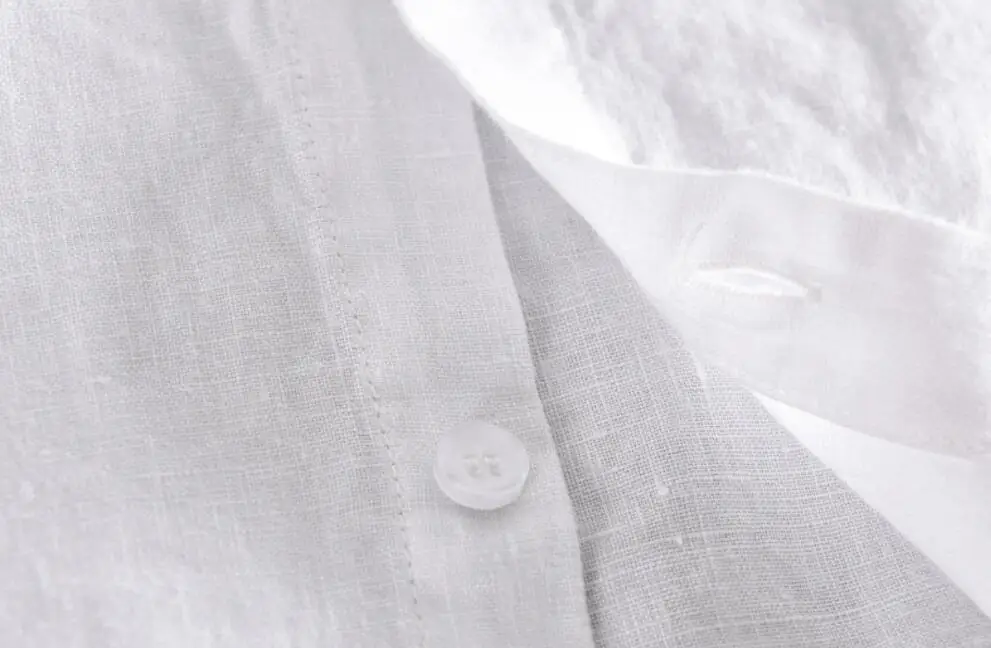 Men's Short Sleeve Mandarin Collar Solid Color Linen Cotton Shirt