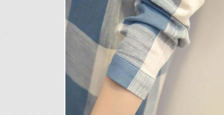 Wholesale Korea Style Turn Down Collar Long Sleeve Plaid Shirt Blouse for Women