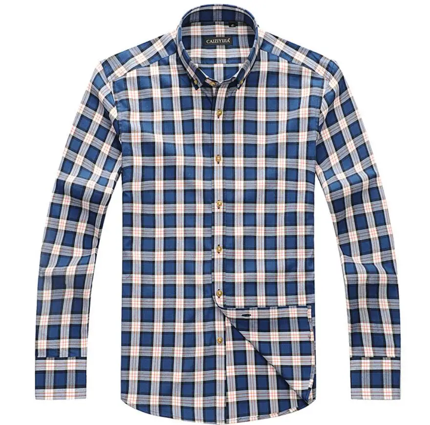 Men's Factory Custom Pure Cotton Plaid Long Sleeve Casual Shirts