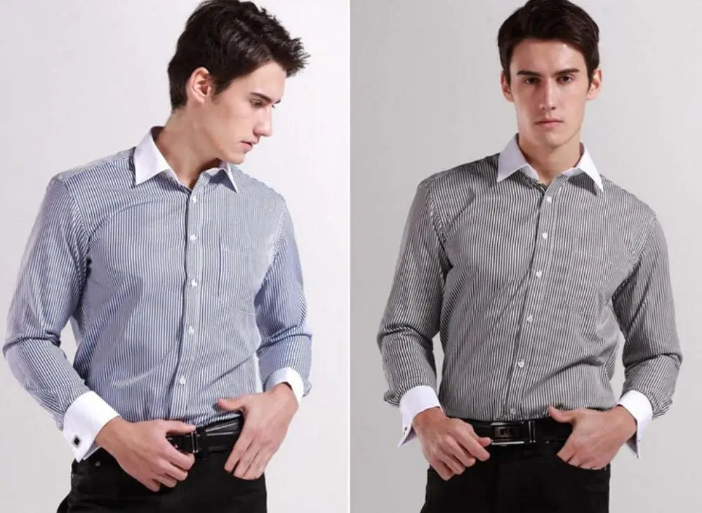 Men's Hot Sale Fashion Long Sleeve French Cuff Dress Shirts