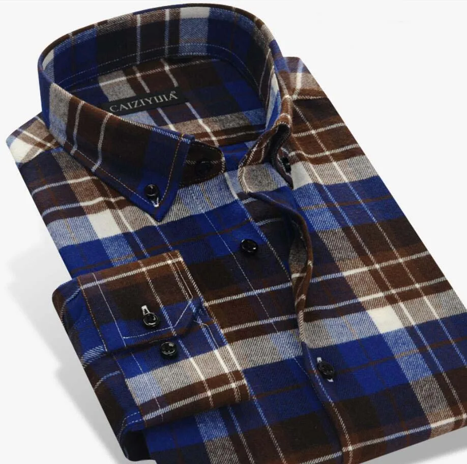 OEM Turn Down Collar Classic Design Long Sleeve Casual Flannel Plaids Shirts for Men
