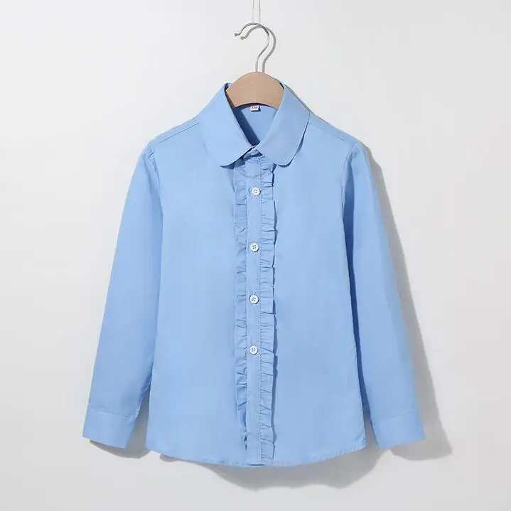 School Girls Children Shirts  Dress Shirt Girls White Ruffle Blouse