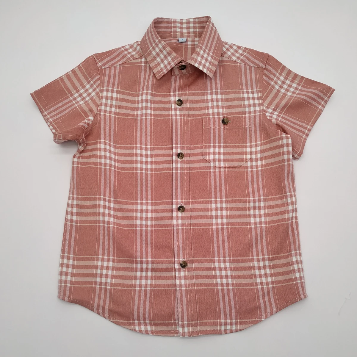 Boy's Cotton Checks Plaids Casual Short Sleeve Dress Shirts for Kids