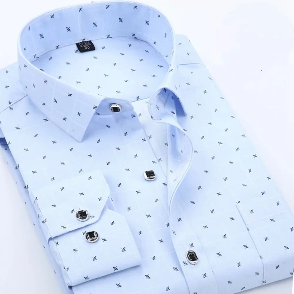 High Quality Turn Down Collar TC Slim Fit Long Sleeve Casual Printed Shirt for Men