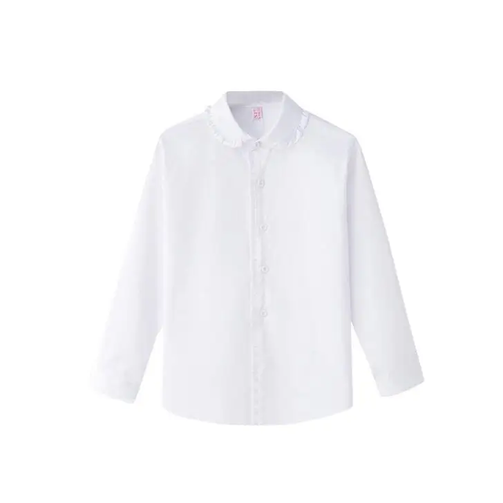 School Girls Children Shirts  Dress Shirt Girls White Ruffle Blouse