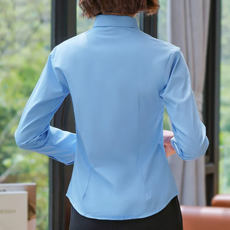 High Grade CVC Long Sleeve V Neck Slim Fit Formal Dress Shirt for Women