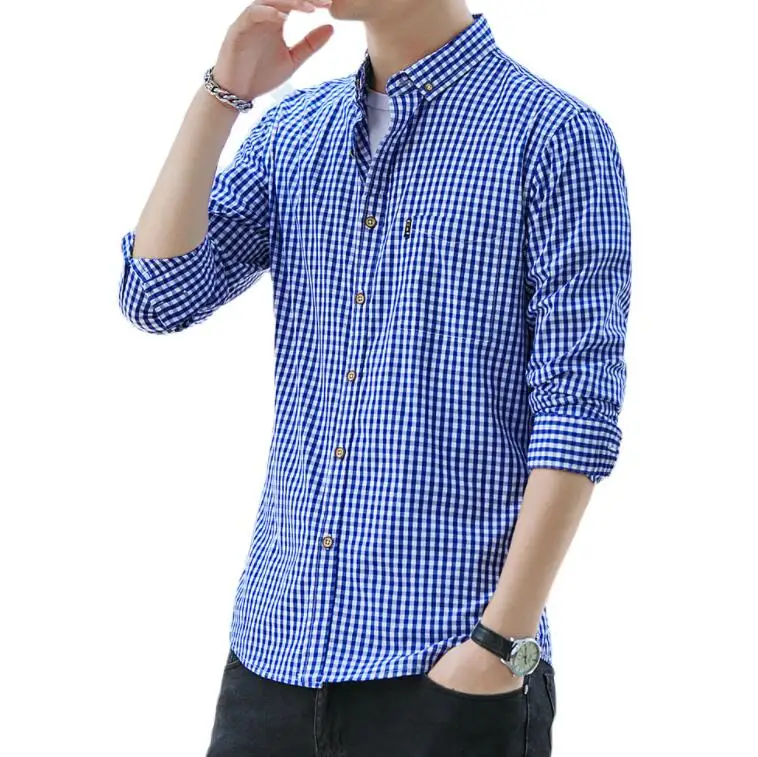 Mens Tailored Fit Button Down Cotton Check Shirts Plaids Shirts for Man