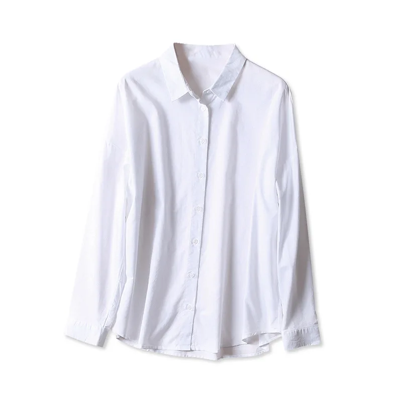 Modest Blouses & Shirts White Women Loose Cotton Oxford Oversize Blouse for Lady Wear