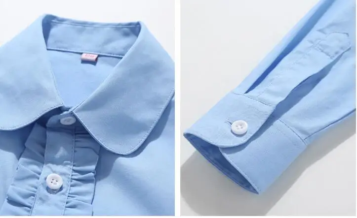 School Girls Children Shirts  Dress Shirt Girls White Ruffle Blouse