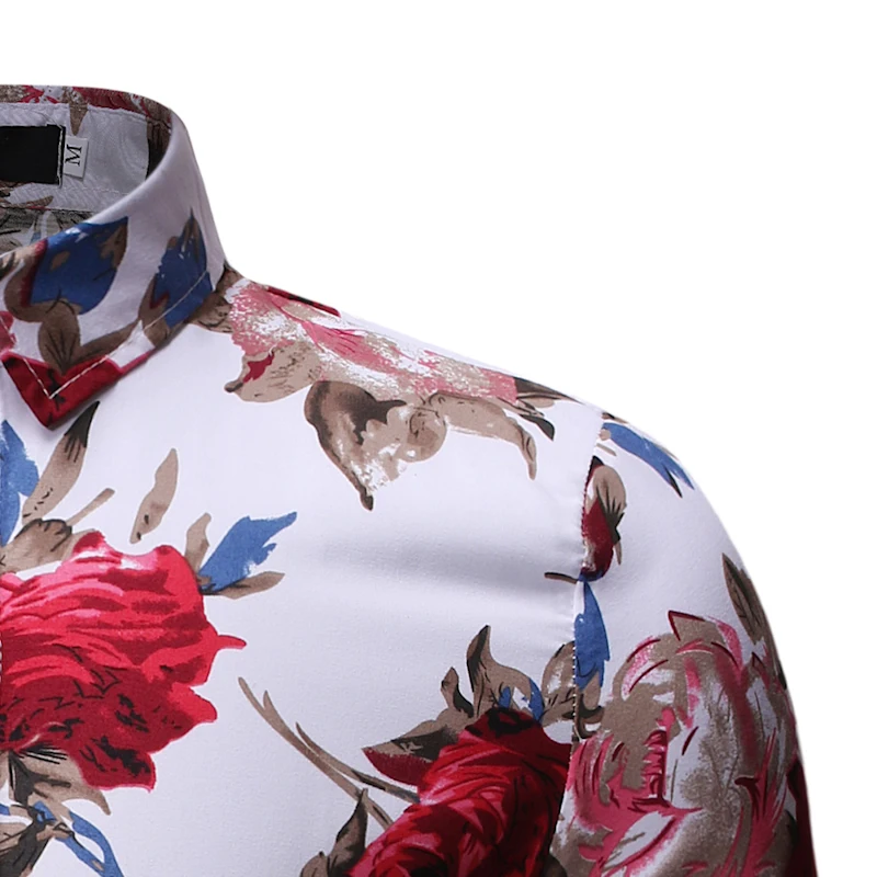 Hot Fashion Rose Floral Printed Short Sleeve Mens Shirts READY STOCK SHIRTS
