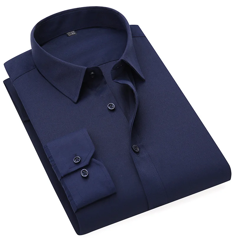 Spring and Autumn Men's Solid Dress Shirts Long Sleeve Business Casual Twill Shirt Working Clothes