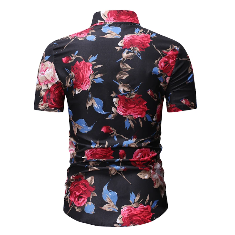 Hot Fashion Rose Floral Printed Short Sleeve Mens Shirts READY STOCK SHIRTS