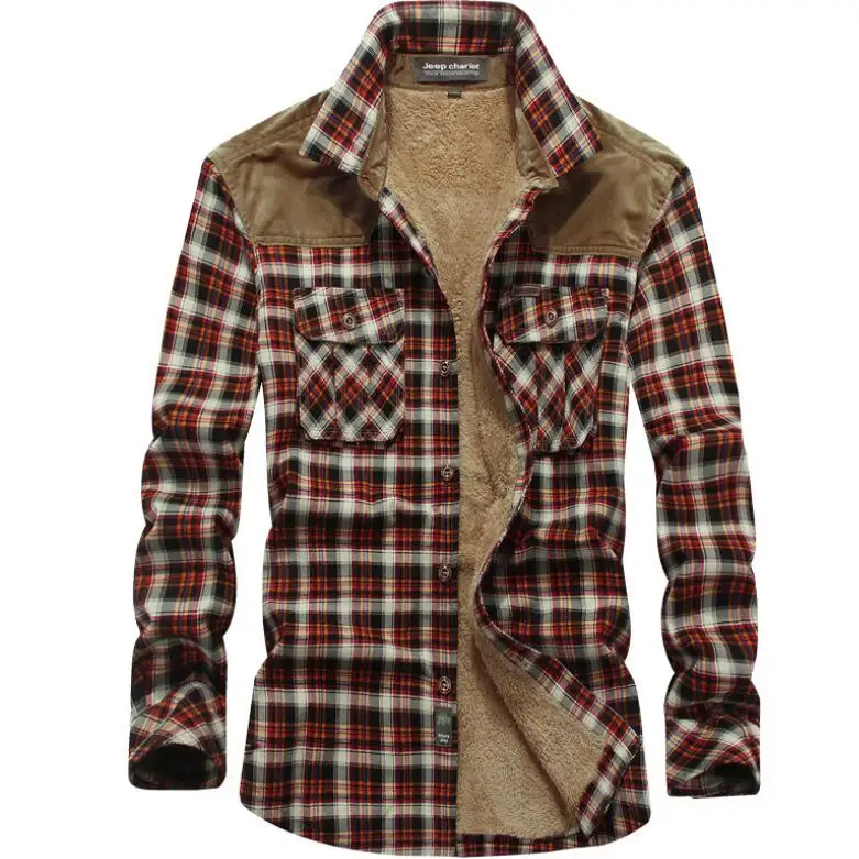 Mens Winter Warm Sherpa Fleece Padded Flannel Shirts