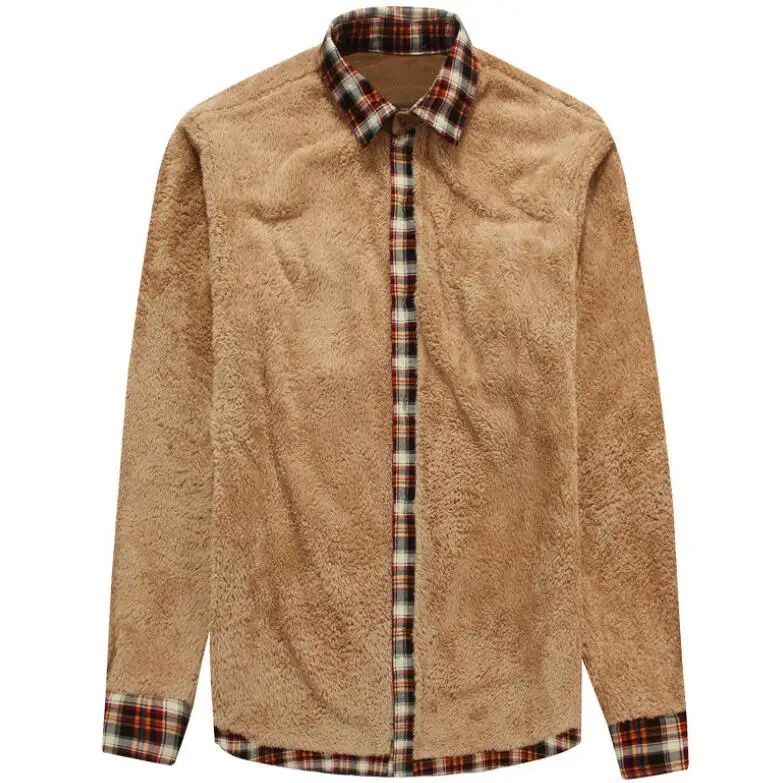 Mens Winter Warm Sherpa Fleece Padded Flannel Shirts