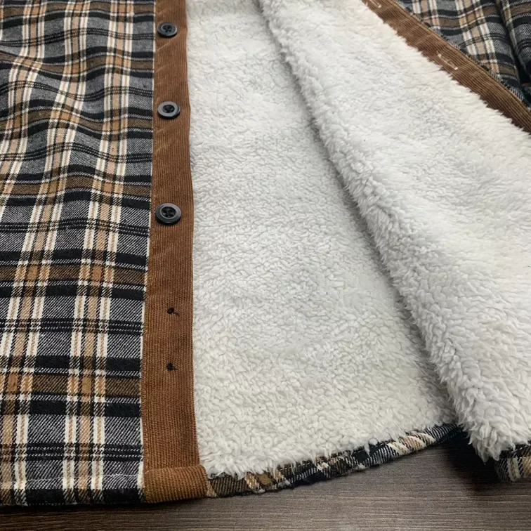 Mens Winter Warm Sherpa Fleece Padded Flannel Shirts