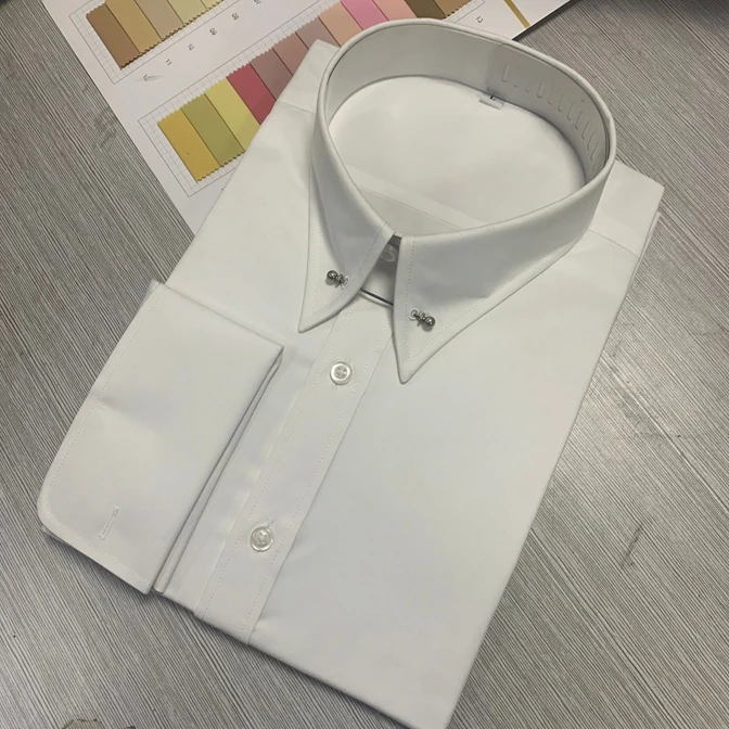 Mens Button Down Collar White French Cuff Dress Shirts 100% Cotton Anti-Wrinkle Breathable Poplin Spring