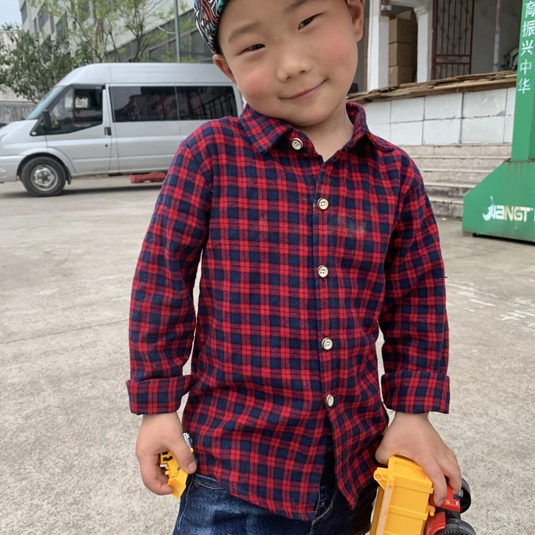 Factory Stock Boys Children Casual Fashion Flannel Checks Plaids Shirts