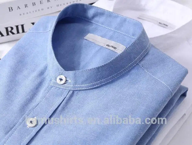 Custom Design Solid Color Mandarin Collar Long Sleeve Oxford Shirts for Men