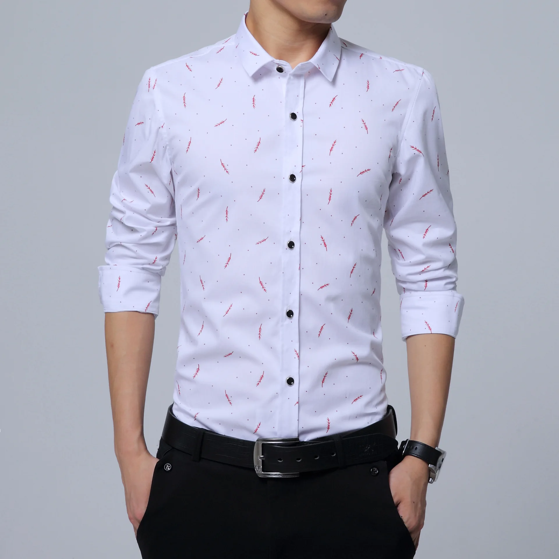 Customized Printed Design Plus Size Casual Long Sleeve Slim Fit Floral Shirt Blouse for Men
