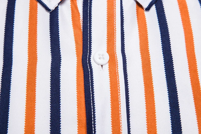 OEM Polyester Cotton Button Down Collar Slim Fit Long Sleeve Striped Shirt for Men