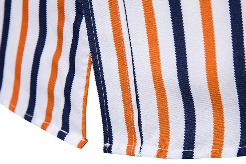 OEM Polyester Cotton Button Down Collar Slim Fit Long Sleeve Striped Shirt for Men