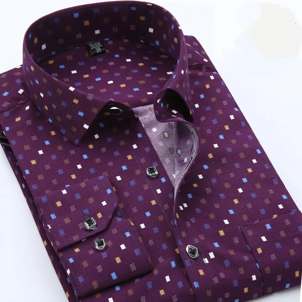 High Quality Turn Down Collar TC Slim Fit Long Sleeve Casual Printed Shirt for Men