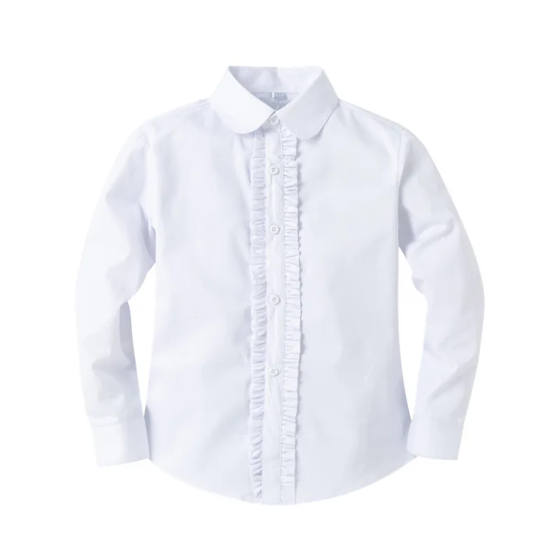 School Girls Children Shirts  Dress Shirt Girls White Ruffle Blouse
